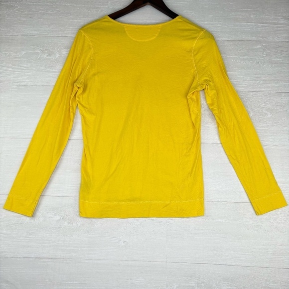 LRL Lauren Ralph Lauren Long Sleeve V-Neck Yellow Cotton Shirt Size Medium - Picture 10 of 10
